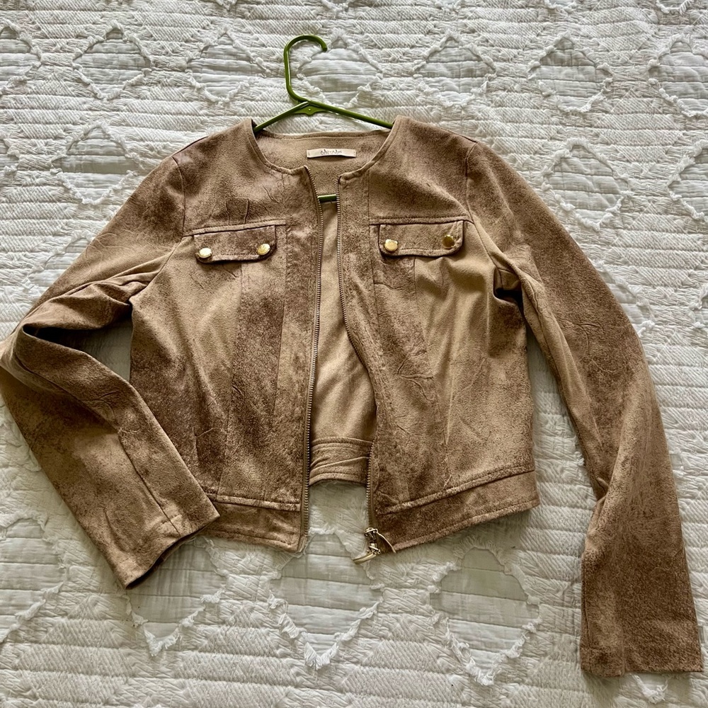 Motorcycle style faux suede jacket
